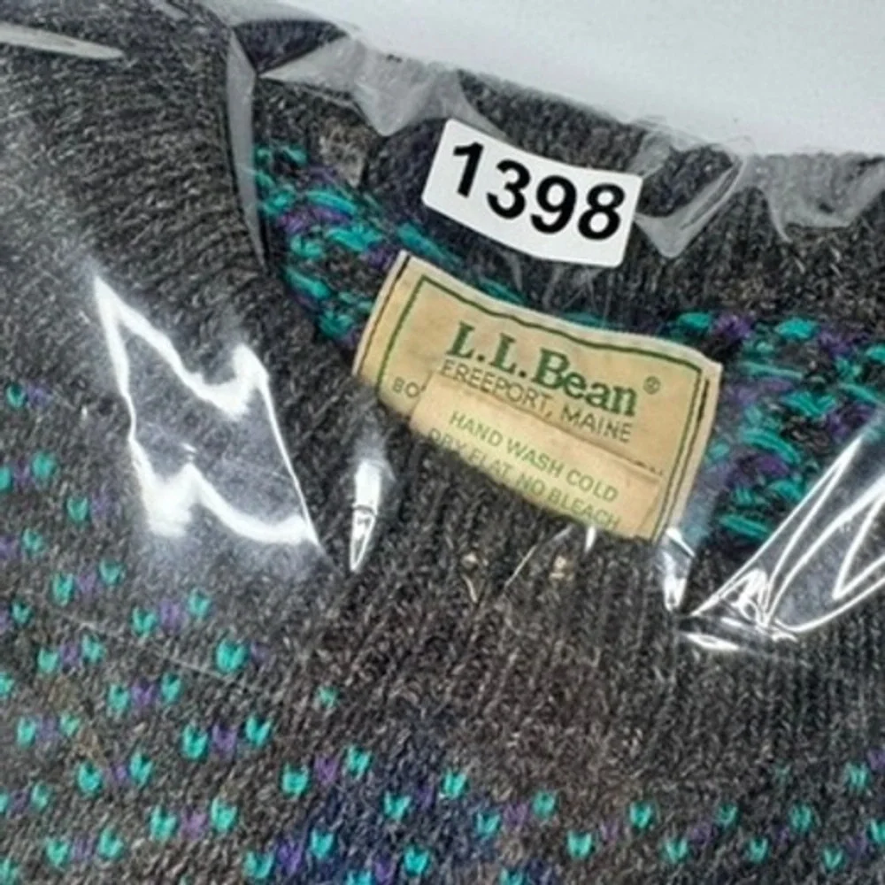 L.L. Bean Vintage 80s Birdseye Sweater Men Small Gray Blue Wool Fisherman Norway